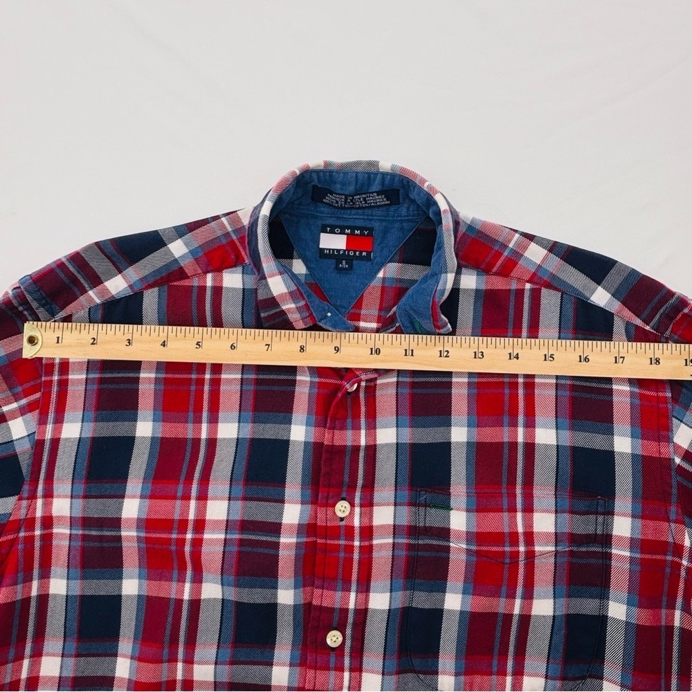 Tommy Hilfiger Navy, Red & White Flannel Checkered Button Down Shirt Size small - Picture 11 of 17